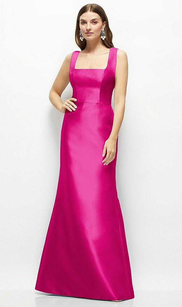 satin square neck fit and flare maxi dress