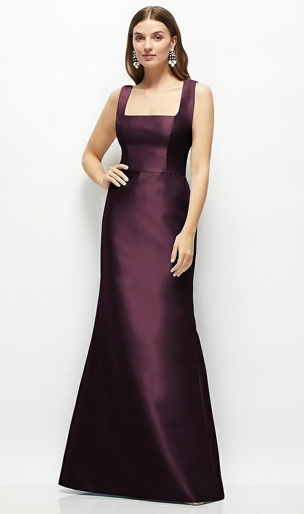 satin square neck fit and flare maxi dress