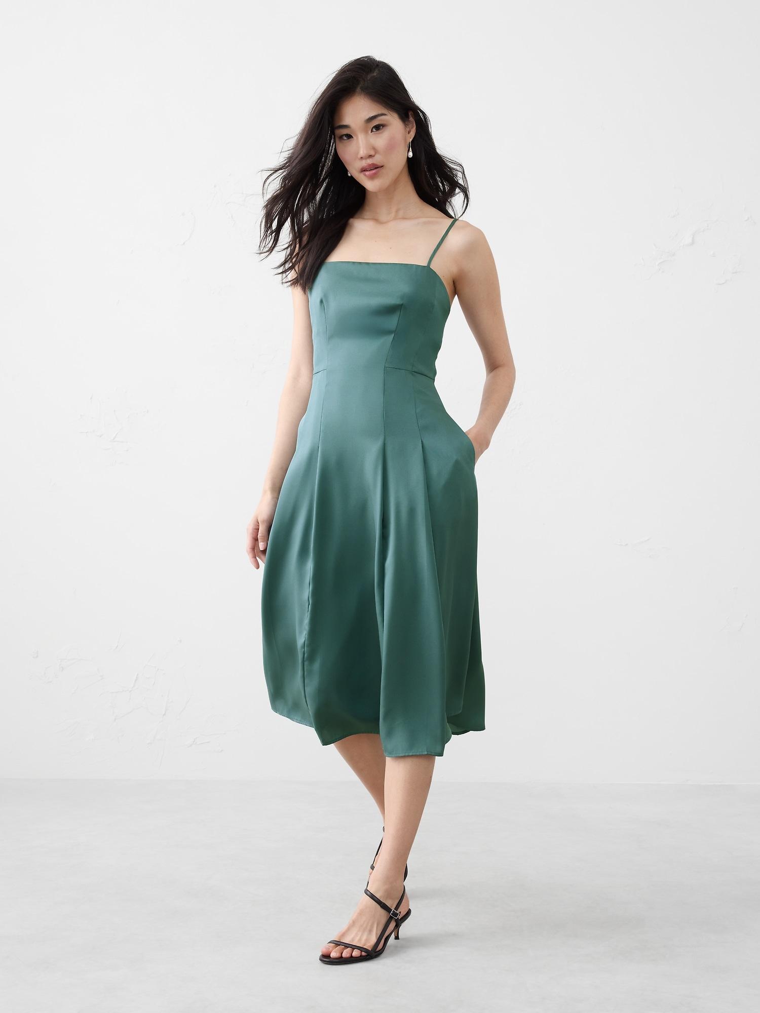 satin strappy midi dress