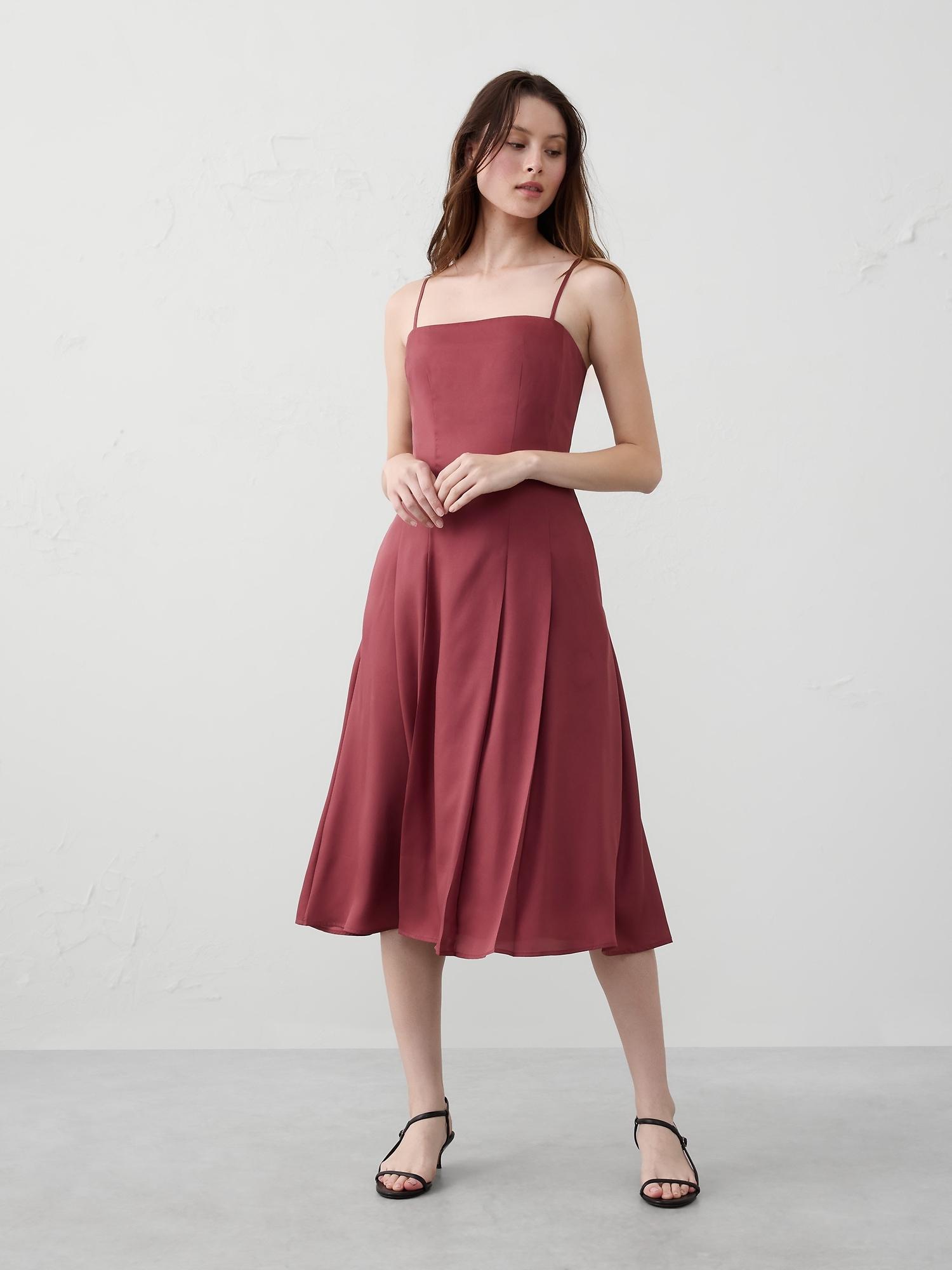 satin strappy midi dress
