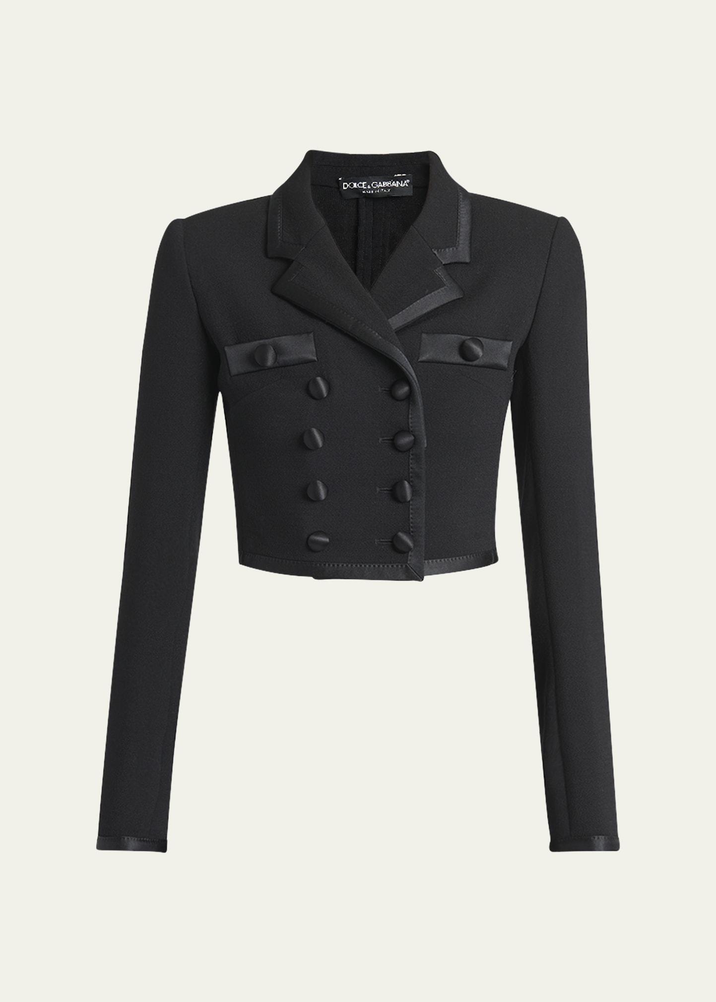 satin-trim double-breasted crepe crop jacket
