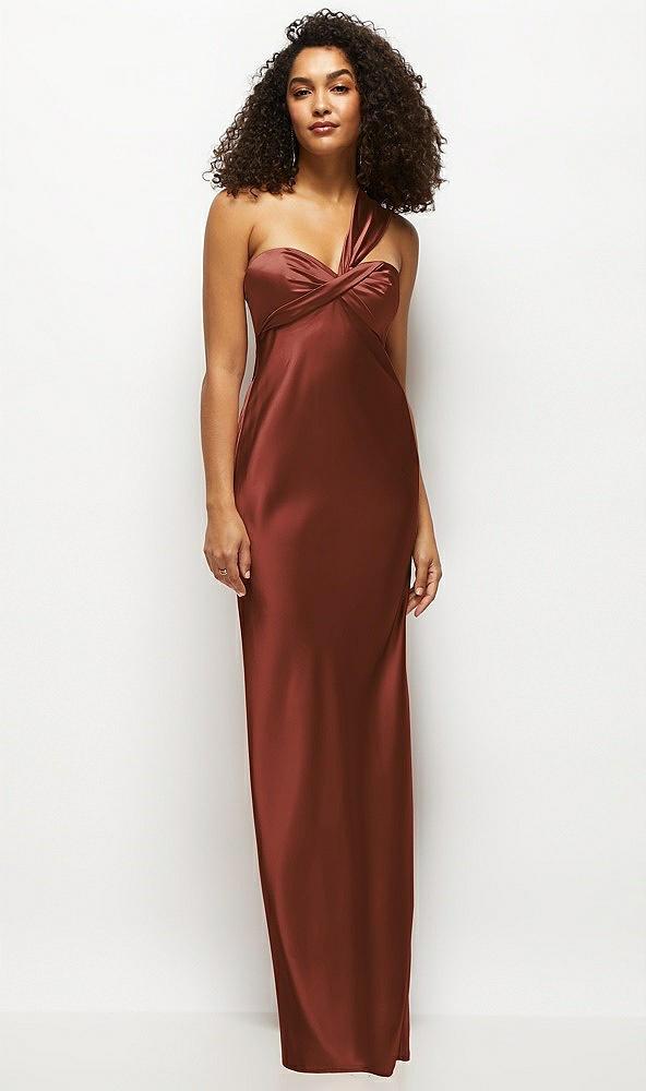 satin twist bandeau one-shoulder bias maxi dress