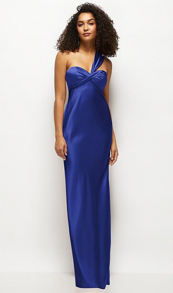 satin twist bandeau one-shoulder bias maxi dress