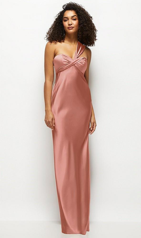 satin twist bandeau one-shoulder bias maxi dress