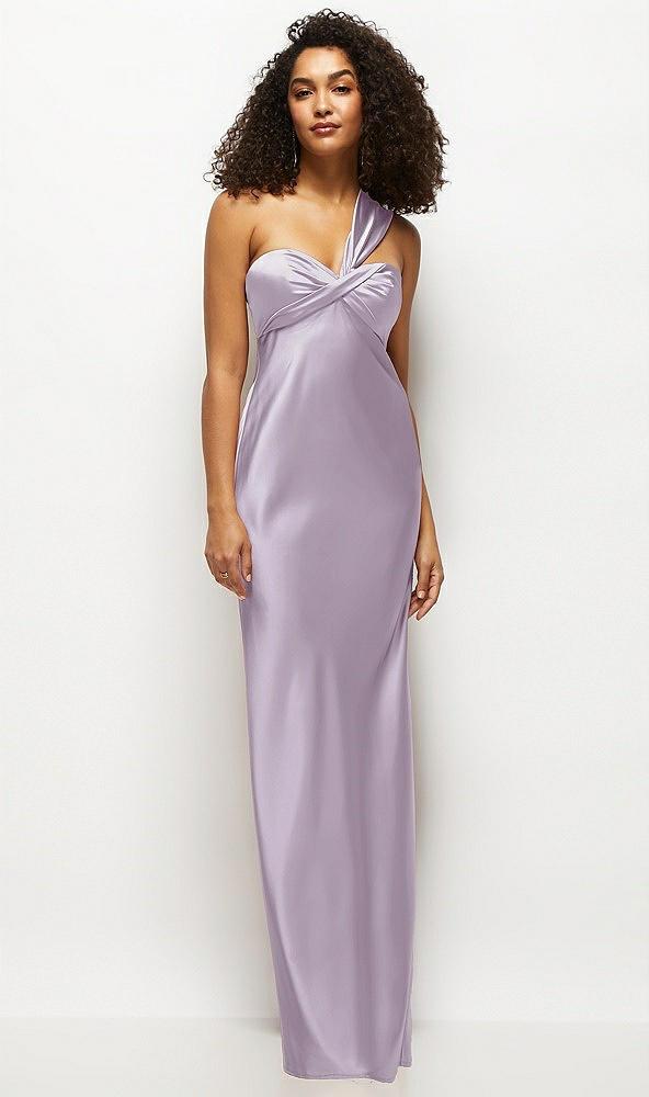 satin twist bandeau one-shoulder bias maxi dress