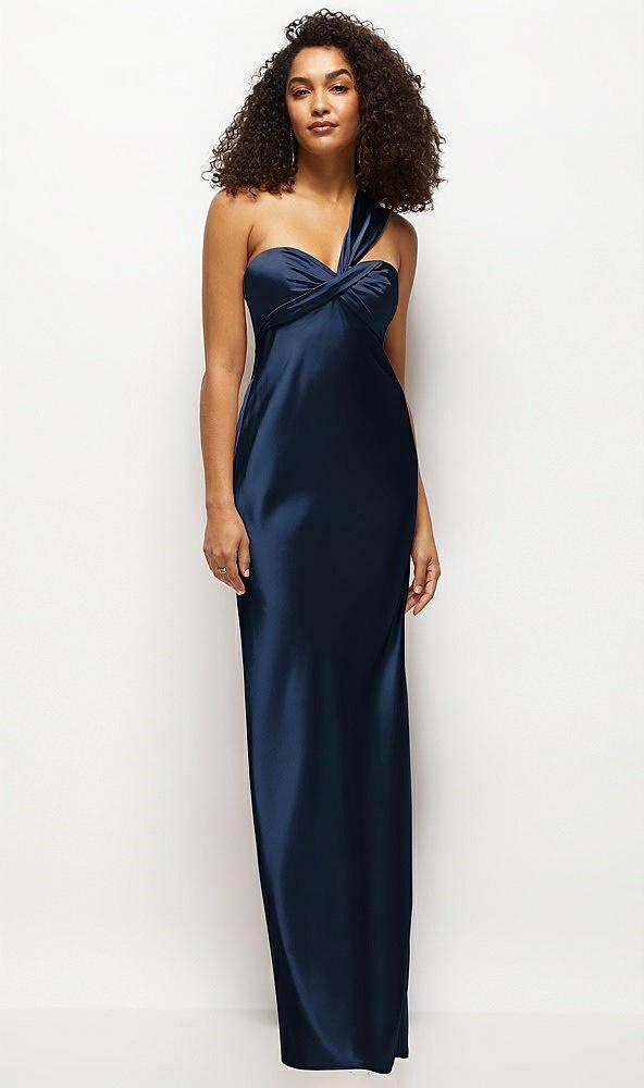 satin twist bandeau one-shoulder bias maxi dress