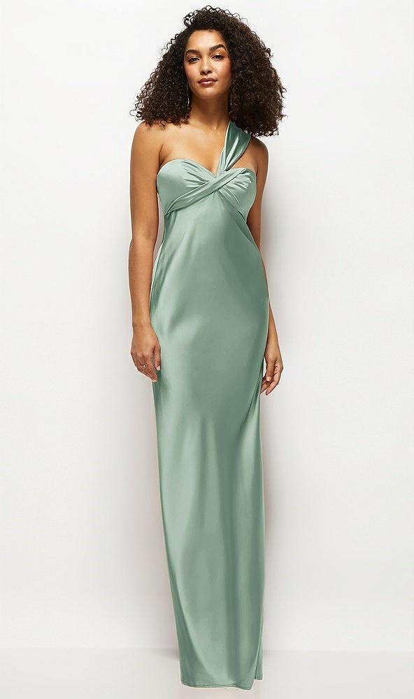 satin twist bandeau one-shoulder bias maxi dress