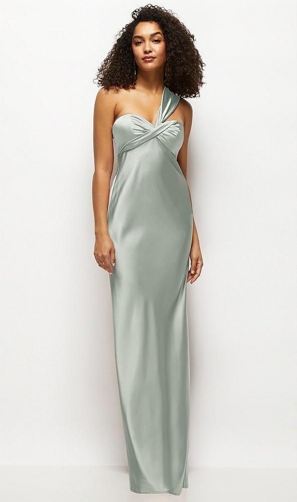 satin twist bandeau one-shoulder bias maxi dress