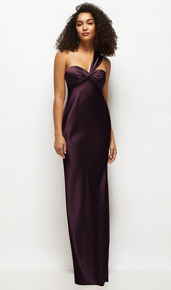 satin twist bandeau one-shoulder bias maxi dress