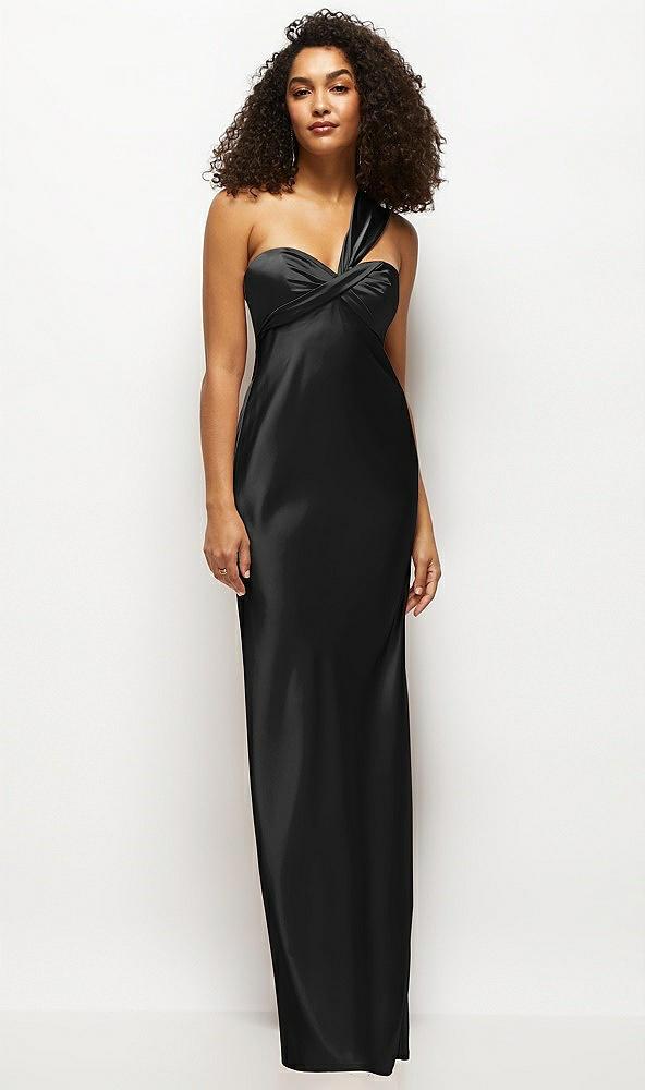 satin twist bandeau one-shoulder bias maxi dress