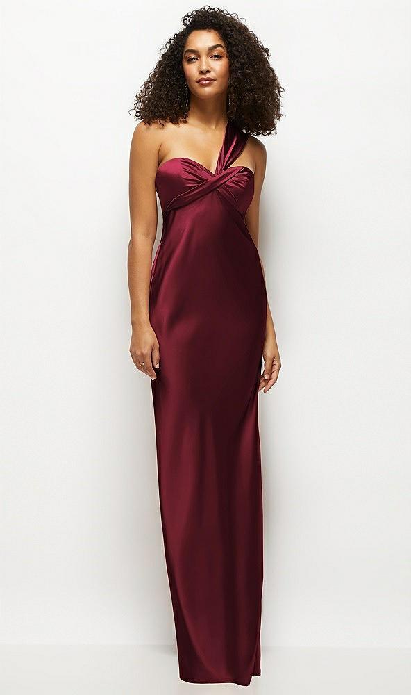 satin twist bandeau one-shoulder bias maxi dress