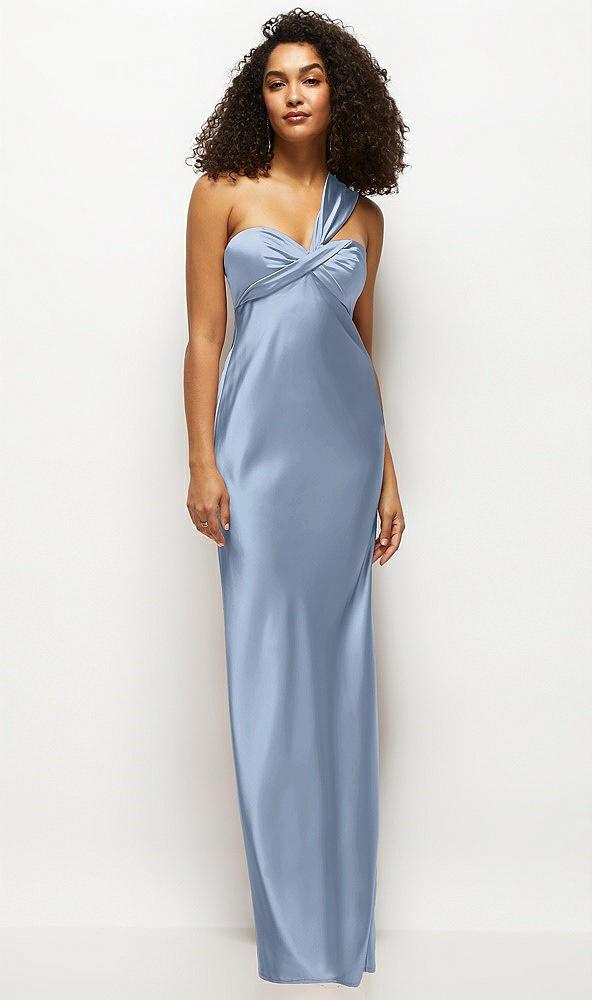 satin twist bandeau one-shoulder bias maxi dress