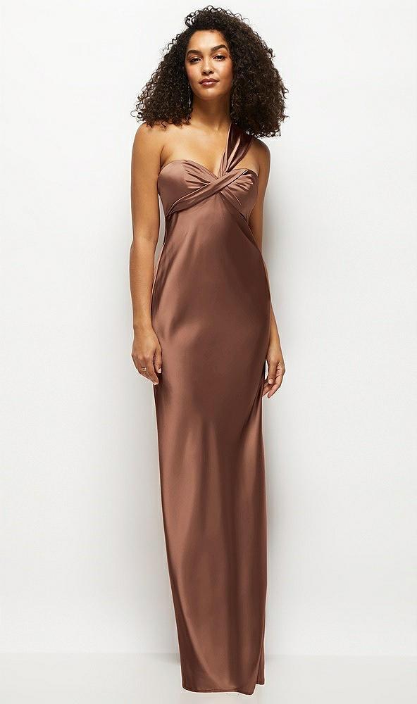 satin twist bandeau one-shoulder bias maxi dress