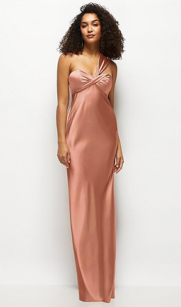 satin twist bandeau one-shoulder bias maxi dress