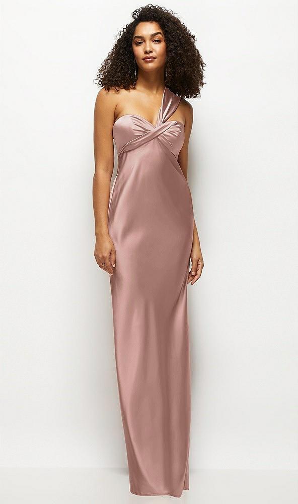 satin twist bandeau one-shoulder bias maxi dress