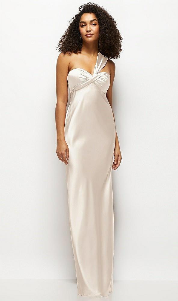 satin twist bandeau one-shoulder bias maxi dress