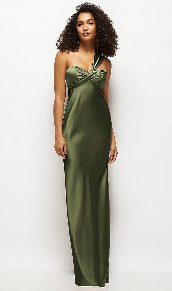 satin twist bandeau one-shoulder bias maxi dress