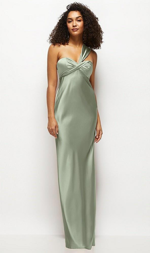 satin twist bandeau one-shoulder bias maxi dress