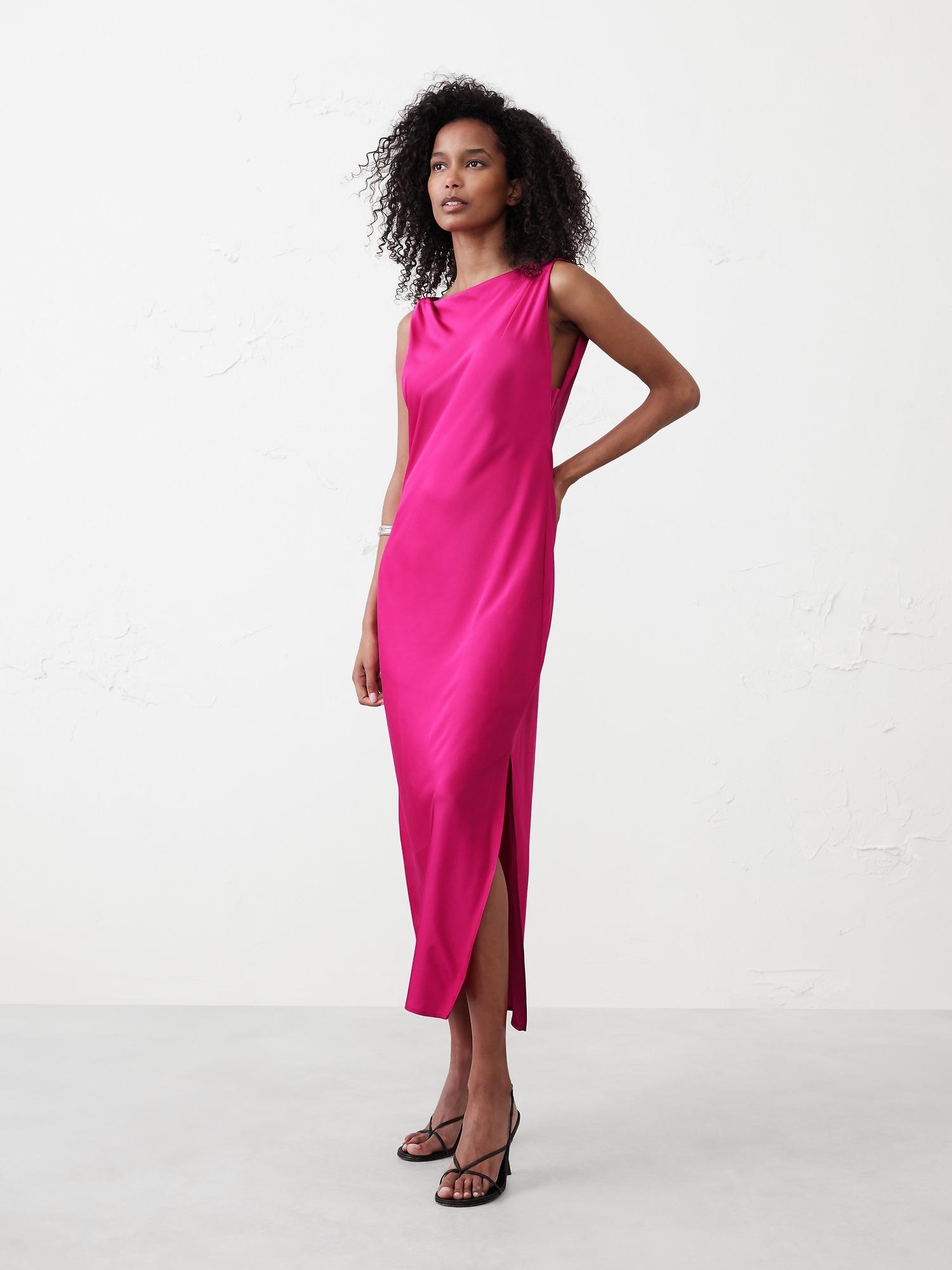satin twist shoulder maxi dress