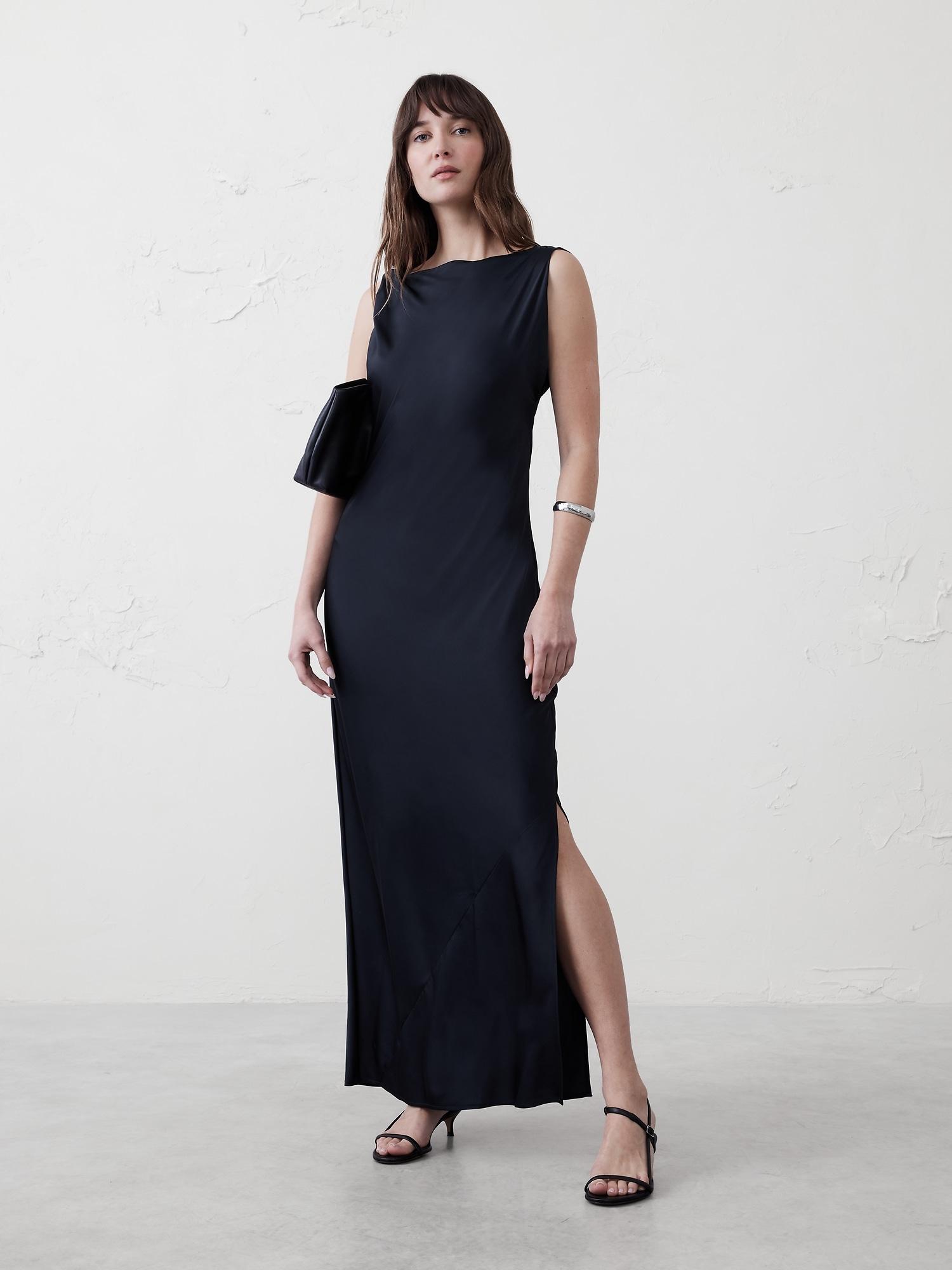 satin twist shoulder maxi dress