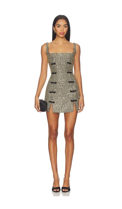 sau lee aidan tweed dress in metallic gold.