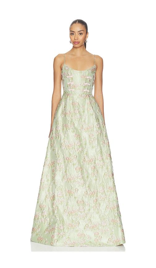 sau lee andrea brocade gown in sage.