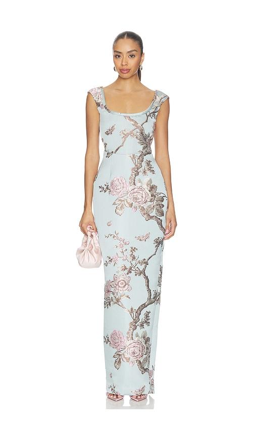 sau lee brooke brocade gown in slate.