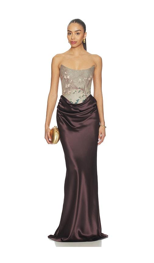 sau lee frances gown in chocolate,taupe.