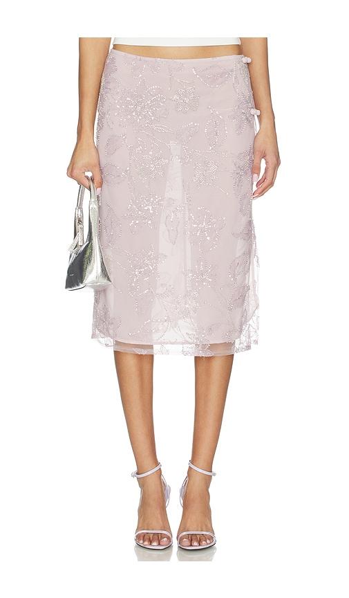 sau lee grace midi skirt in peach.