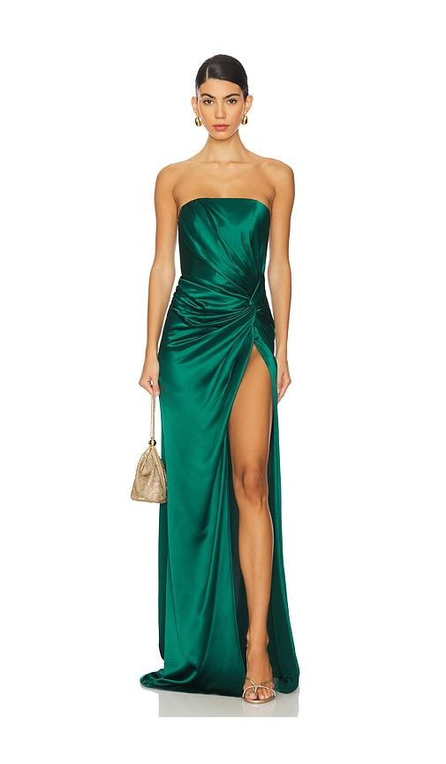 sau lee hera gown in dark green.