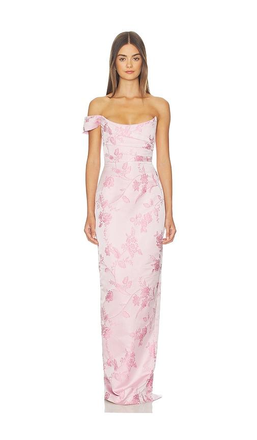 sau lee jackson brocade gown in pink.