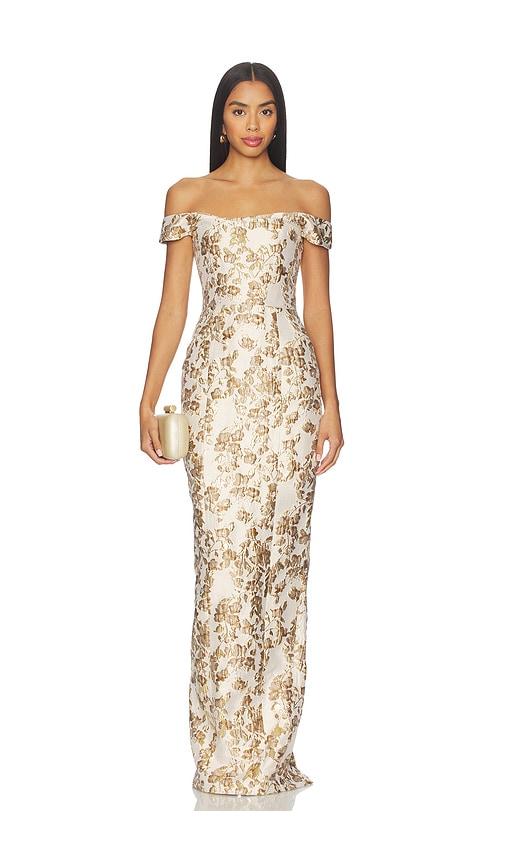 sau lee joanna jacquard gown in neutral.