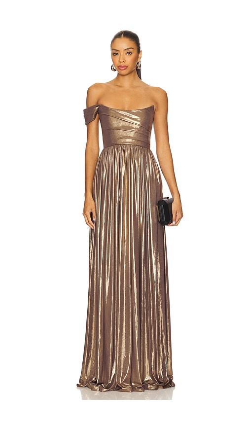 sau lee kennedy gown in metallic gold.