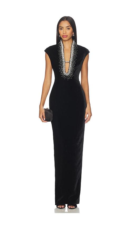 sau lee lenora velvet gown in black.