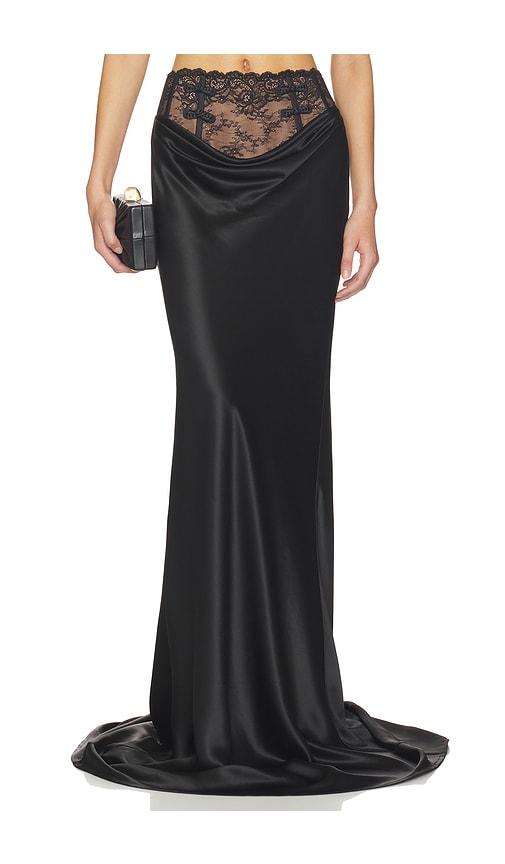 sau lee lila satin skirt in black.