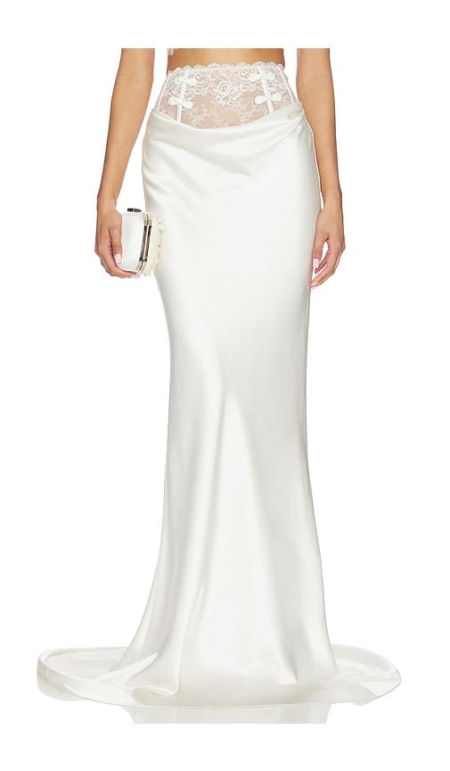 sau lee lila satin skirt in ivory.