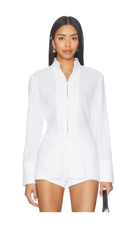 sau lee martina linen top in white.