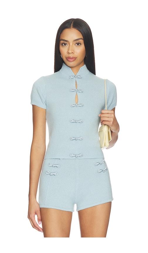 sau lee mountain cashmere top in blue.