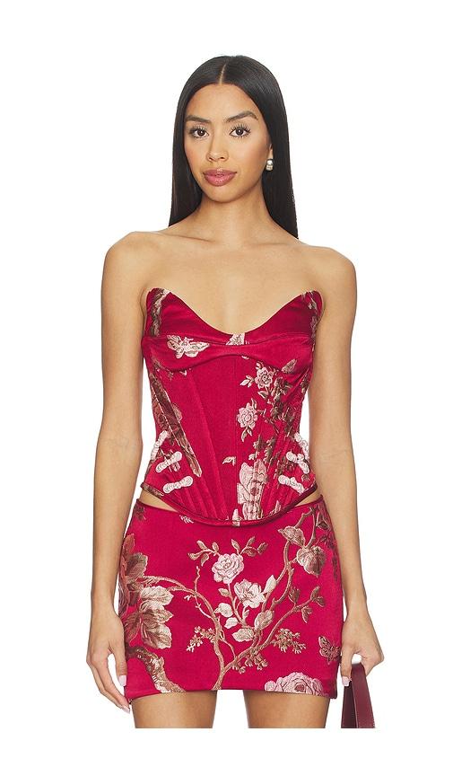 sau lee nico strapless top in red.