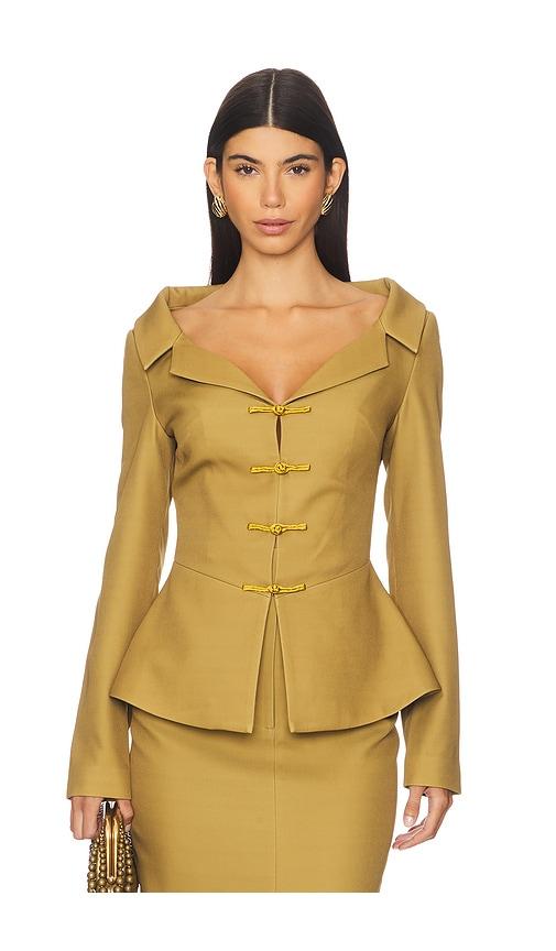 sau lee nicola crepe top in olive.