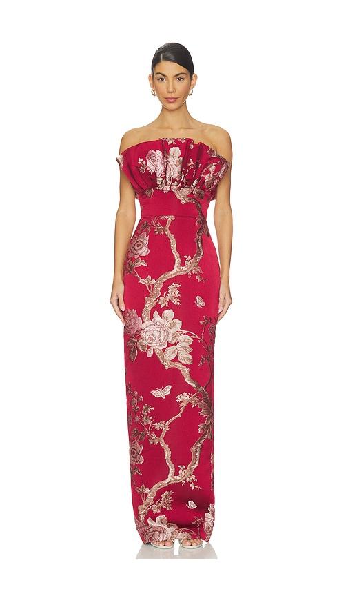 sau lee noah brocade gown in red.