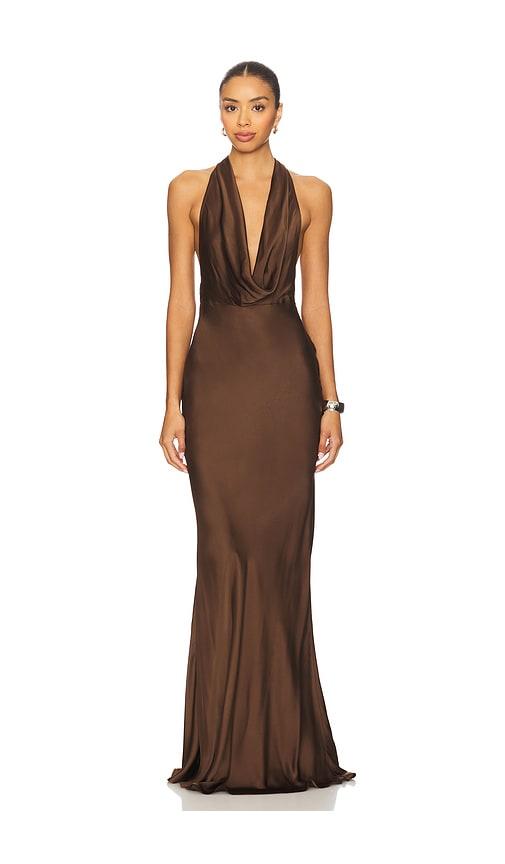 sau lee pearl gown in chocolate.