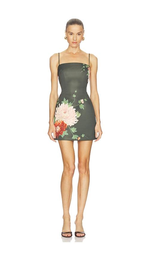 sau lee piper dress in dark green.