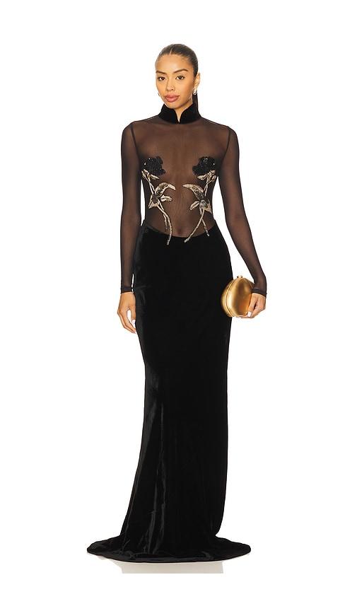 sau lee uma gown in black.