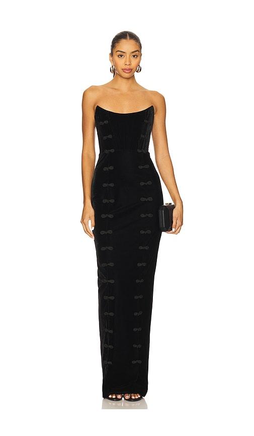 sau lee vesper velvet gown in black.