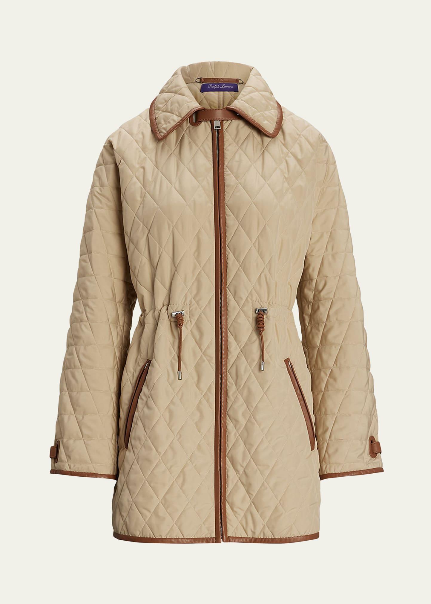 saundra quilted leather-trim coat