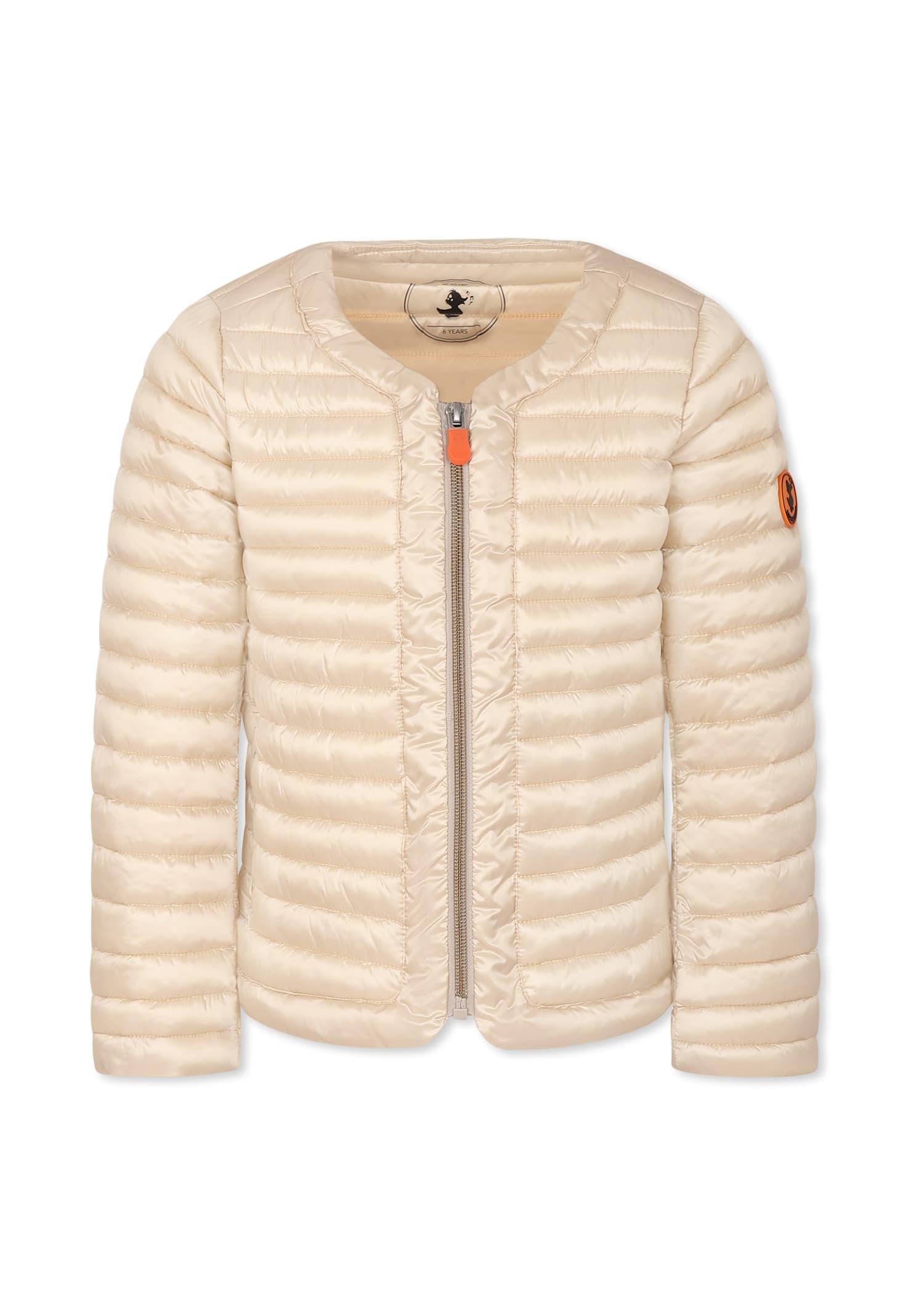 save the duck beige down jacket for girl with logo