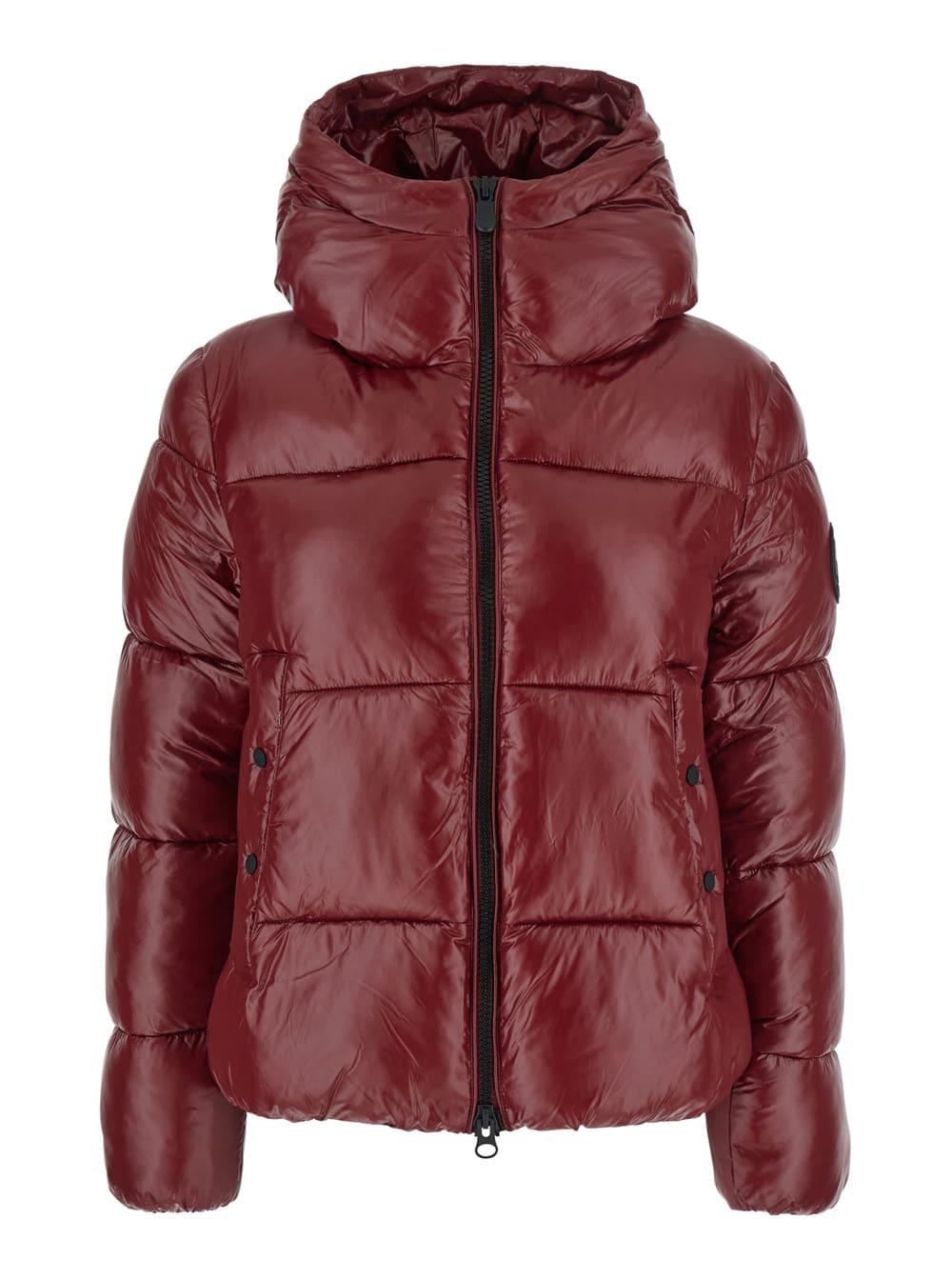 save the duck biddy bordeaux down jacket with hood and logo on the sleeve in tech fabric woman