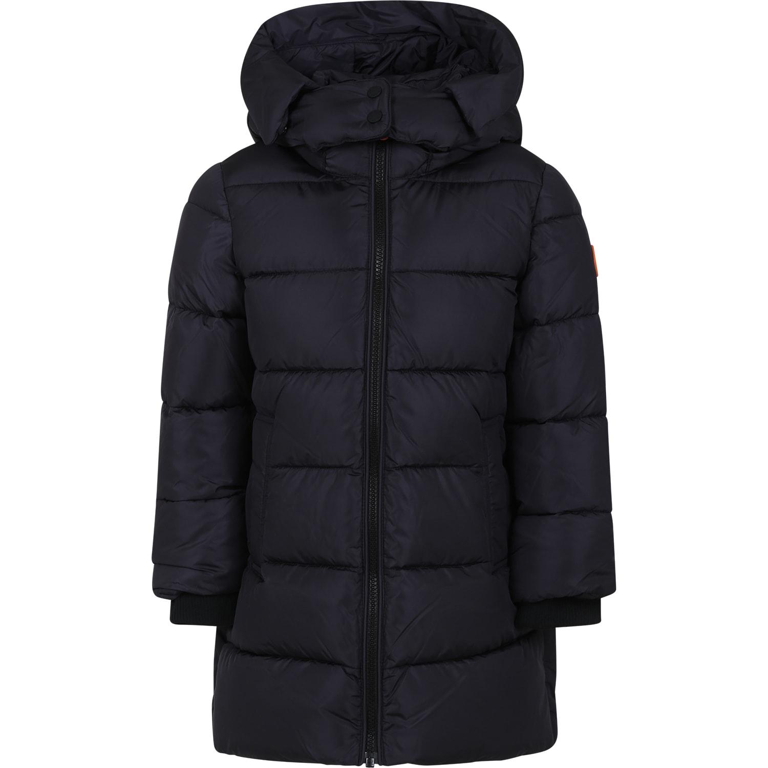 save the duck black down jacket for girl with logo