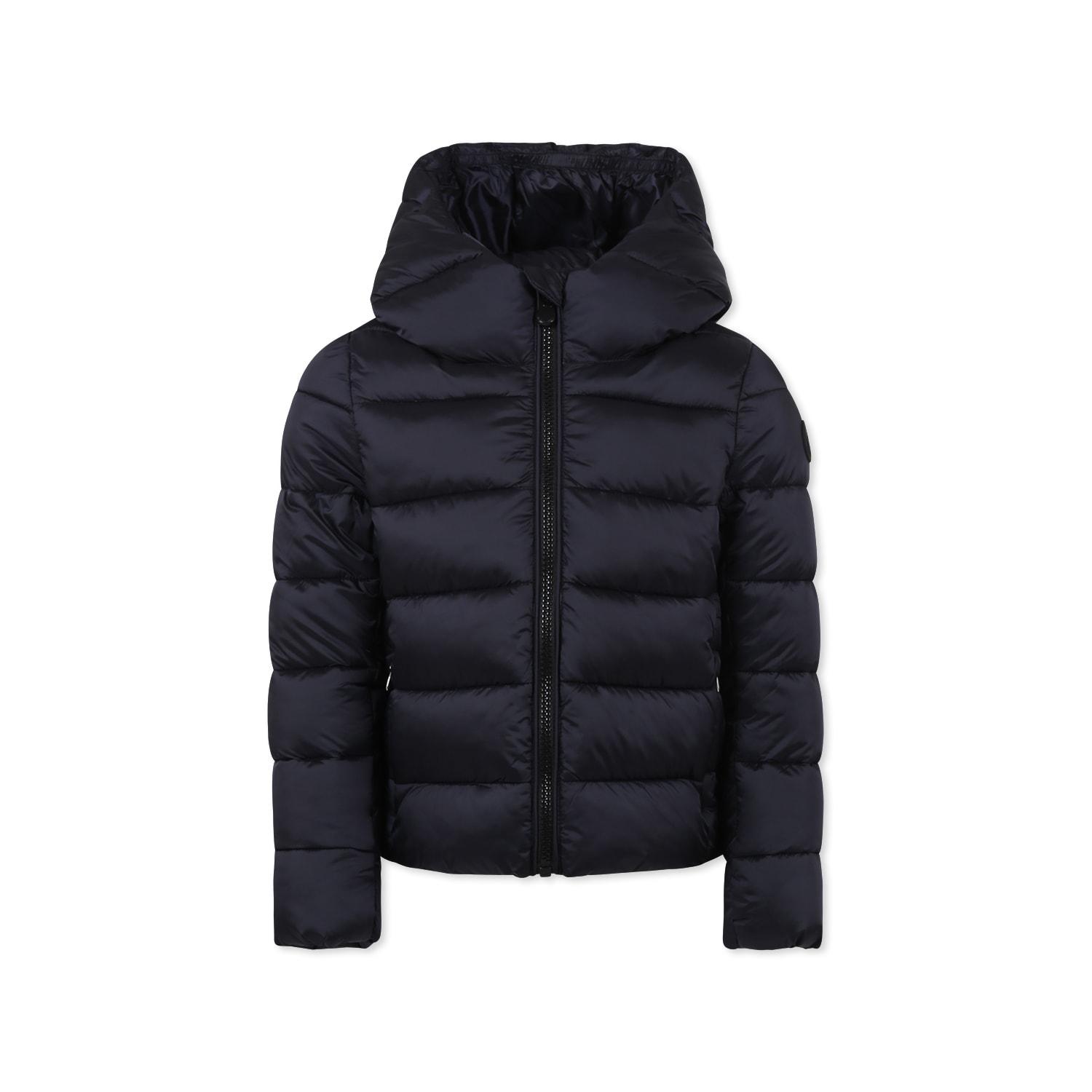 save the duck black down jacket for girl with logo